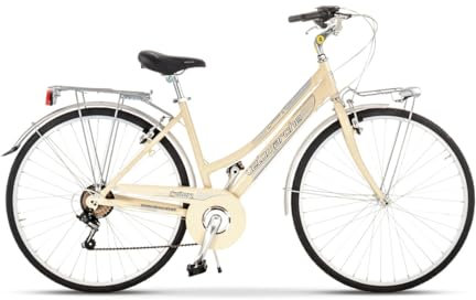 Velomarche Bazam - Bicicletta Donna City Bike Town 28, Cambio a 6 Velocità, Bici da città, Telaio in Alluminio, Adulti Donna, Taglia 46, Beige