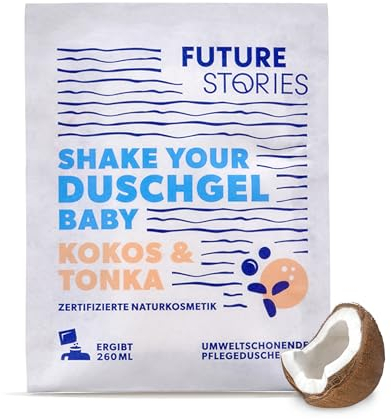 Future Stories Duschgel Pulver - Bio-Kakaobutter und Aloe Vera, vegan, 1 Sachet (1x 20 g) ergibt 260 ml, Duft Kokos, Tonka
