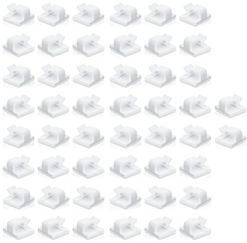 50PCS Clips Câbles Durables avec Adhésif, Rangement de Cordon Serre-Câbles, Gestion de Câble Support Organiseur de Fils Electriques Réglable pour Bureau/Maison/TV/Chargeur/Voiture/PC【Blanc】