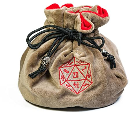 cusdie High-Capacity Velvet Dice Bags with Pockets Storage Bag Capacity 200+ Dice Holder for DND RPG Game Dices Collection(Khaki)