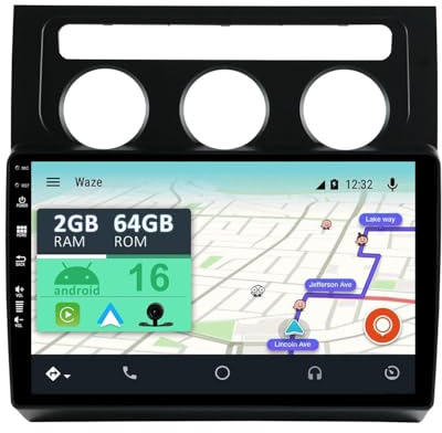 YUNTX [2+64G] Android 16 Autoradio con navi para VW Touran 2003-2010-[Incorporado CarPlay/Android Auto/GPS]-IPS 10.1 Pulgada Pantalla-Dab/Bluetooth 5.0/Control del Volante/MirrorLink
