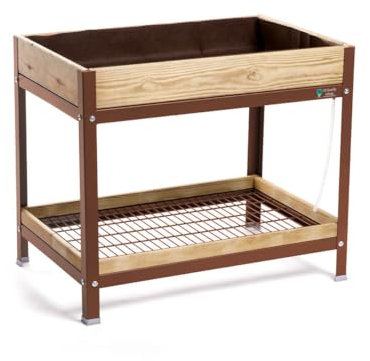 MI HUERTO URBAN Jardinera Elevada Madera con Bandeja Recoge Aguas | Estructura Metálica | Mesa Cultivar Plantas Terraza Jardín Balcón Exterior | Marrón | HUERTO Alto - 90x60x78 cm