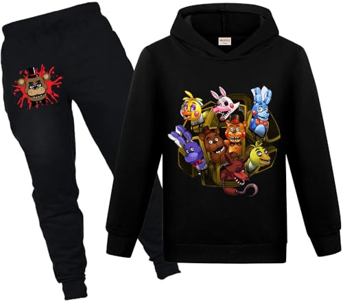 NILKOOZ Boys Tracksuit Hoodies and Pants 2Pcs Sets Children Cartoon Casual Clothing（Black-130cm）