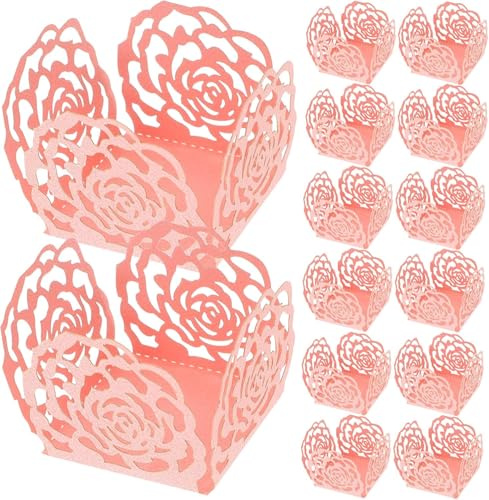KOSTOO 50 st tryffelomslag, chokladpappersmuggar, mini bakformar papper, omslagsfoder, choklad, godis, packning, separerande brickor för dusch, födelsedag, bröllopsfest (rosa)