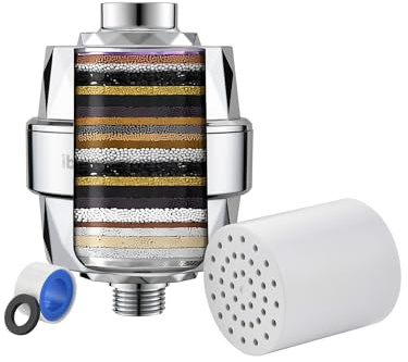 Ibergrif M91010 Duschfilter mit Vitamin C, Kalkfilter Dusche mit austauschbarer Kartusche zur Entfernung von Chlor und Schwermetallen