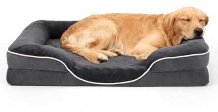The Fellie Orthopedic Dog Bed, Calming Dog Bed Medium for Cats Dogs, Fluffy Cat Beds for Indoor Cats with Non-Slip Bottom, Washable Soft Cat Beds with Removable Cover, Grey, 71X58X16.5cm