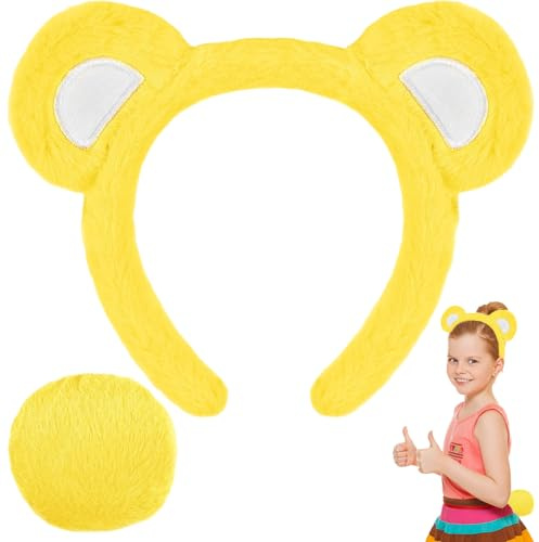 Btanadi Bear Ears Headband and Tail Costume – Cute Bear Costume Accessories for Adults, Storybook Character Cosplay Set – Yellow