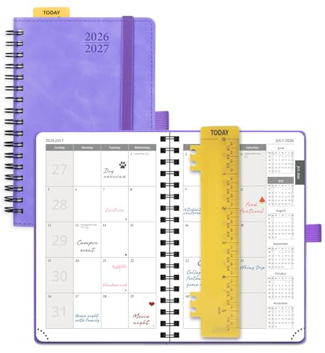 POPRUN 18 Month Planner (Jul'26 - Dec'27) 2026-2027 A6 Spiral Soft Cover | 10x15.6cm, Pocket Month to View only Spiral Soft Cover 26/27 Monthly Planner,Sunday Start, Small for Bag (Lilac)
