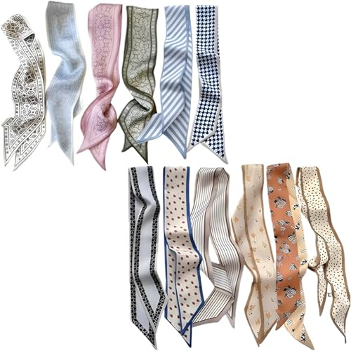 FrostyFlair Women's Neckerchiefs, 12 Pack Multifunctional Hair Scarf, Handbag Scarves Headbands for Bags, Hair Accessories, Fashion Accessories, Silk Scarf