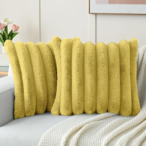 CYCMACO 2 Pezzi 45x45 Federe Cuscini Divano In Velluto, Boho Copricuscini Divano, Comodo Copricuscini Comodo, Moderne Fodere Cuscini Decorativa Per Salotto, Camera Da Letto, Giallo Senape