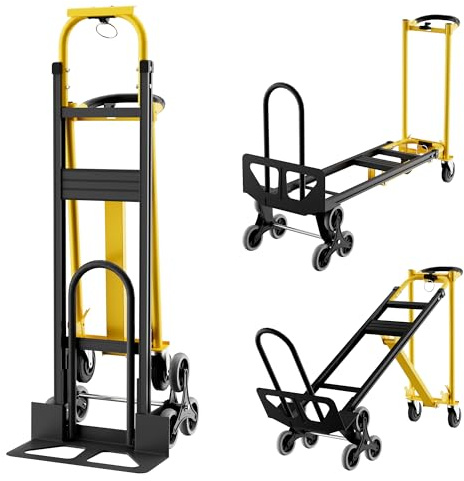 Garvee Diable Pliable Et Chariot Pliable 3 en 1, Capacité 350 Kg, Chariot De Manutention avec Roues Solides, Sangles Élastiques, Chariot De Transport pour Entrepôt Marchandises - Monter Escaliers