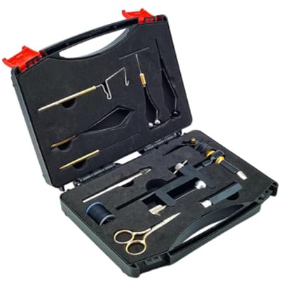 Pegciuho Kit de Tying Fly con Accesorios para Pesca Set de Herramientas para Fabricar Anzuelos Artificiales Caja Organizadora de Aleación Resistente Y Portátil