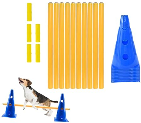 Générique Parcours d'Agilité pour Chiens Poteaux Robustes, Haies, Cônes | Set de Barres et Cônes pour Exercice d'Agilité pour Parc, Maison, Aire de ,