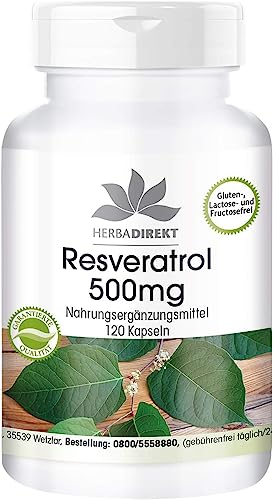 Resveratrol 500mg - Hochdosiert - Knöterich-Extrakt - 120 Kapseln | HERBADIREKT by Warnke Vitalstoffe - Deutsche Apothekenqualität