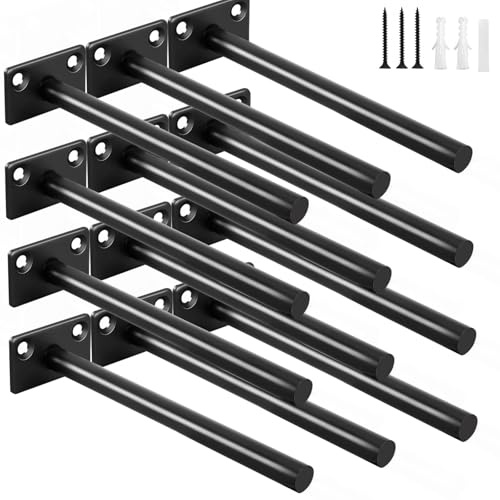 12 Pcs 6 Black Solid Steel Floating Shelf Bracket Blind Shelf Supports - Hidden Brackets for Floating Wood Shelves - Concealed Blind Shelf Support – Screws and Wall Plugs Included