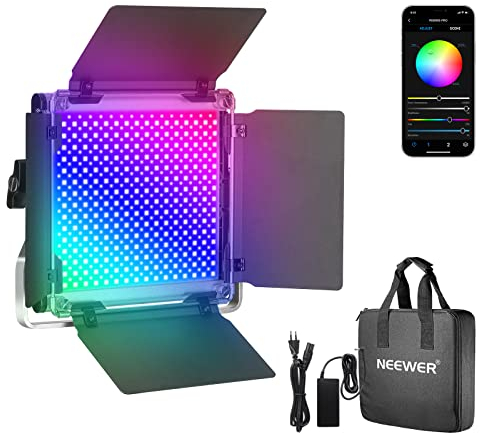 NEEWER 660 Pro RGB Luz Vídeo Panel LED con App Control 50W Iluminación 360° Todo Color CRI 97+ con Barndoor/U Soporte para Juego Streaming Youtube Webex Transmisión Vivo Conferencia Web Fotografía