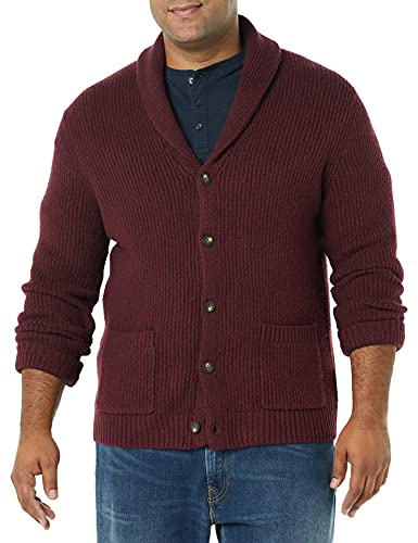 Amazon Essentials Cardigan à Manches Longues et Col Châle, Doux Au Toucher Homme, Bordeaux, XL
