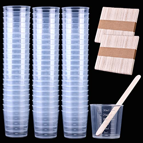 Verre Doseur Plastique,Gradué Tasses Transparent,80 pièces Tasses Gobelet Plastique Transparent Gradué Échelle 30 ml pour Art, Artisanat, Moulage, Peinture, Cuisine et Bricolage,Résine,Époxy