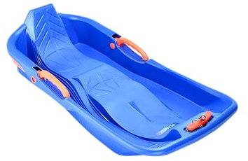 POWRX Bobschlitten - Lenkbarer Wintersportschlitten - Schneebob für Kinder mit Seilzug und Lenkbremsen - Mit Rillen und ergonomischer Sitzmulde - Ideal für Spaß im Schnee - Snow Sled Blau - Set of 1