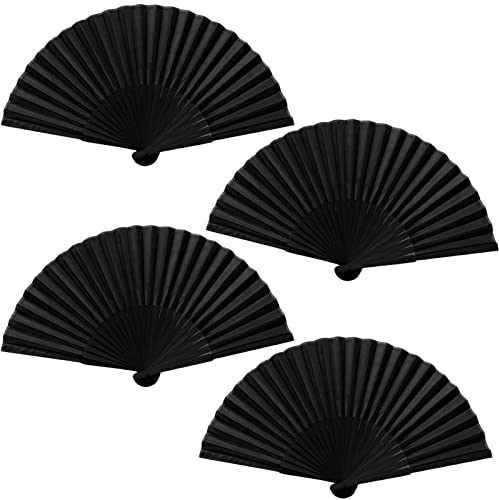 4 Stück Faltbare Fächer Damen, Fecher Sommer Hochzeit Chinesische Fächer Folding Hand Fan Handfächer Schwarz Taschenfächer Faltfächer Klappfächer Stofffacher für Geburttag, Party, Wedding, Wand Deko