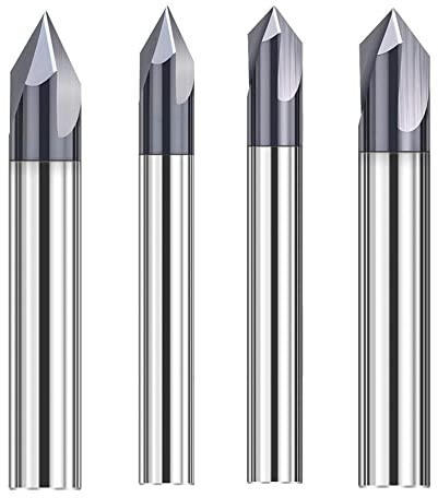 ASNOMY 4 Stück VHM Fasenfräser 3 Flöten V Nutfräser 60 grad und 90 grad CNC Fräser Schaftfräser mit TiAlN Beschichtung für Werkzeugmaschinen und Anfasen