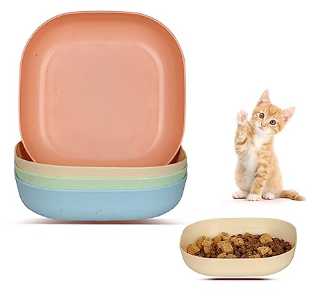HMDZMR Cat Food Bowl Set, 6 inch Wide Shallow Cat Bowl for Relief Whisker Fatigue,Small Flat Cats Dish, Shallow Pet Feeding Dish or Plate for Kittens and Small Dogs (4Pcs)