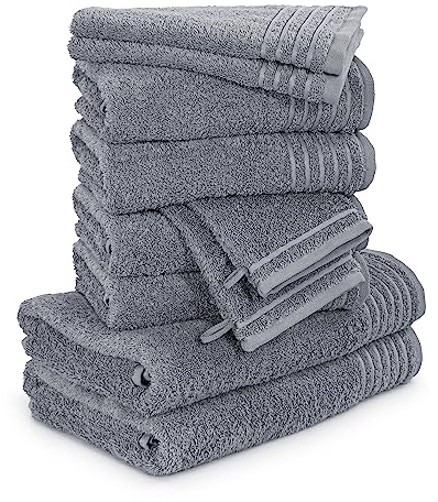 Möve Handtuchset New Classic 10-TLG Handtücher - 2X 20x15 cm + 2X 30x50 cm + 4X 50x100 cm + 2X 67x140 cm, 100% Baumwolle, Stone