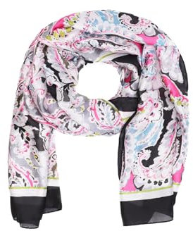 QUEEN HELENA Leichter eleganter Schal Schal lässig bunt mit Muster Damen SC13, SC13-1 Schwarz, Einheitsgröße