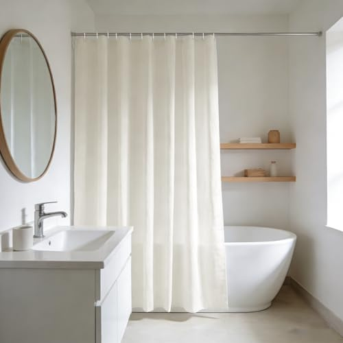 YISURE Duschdraperi, tvättbart, beige, av polyester, vattenavvisande, med metallöljetter, bredd 180 x höjd 220 cm