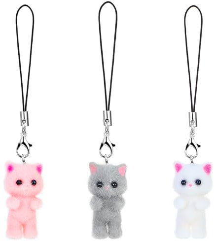 Mabor 3 Stück Handy Lanyard Katze Y2K Handy Anhänger Universel Handyhüllen Anhänger Cute Bag Charms für Taschen Zubehör Schlüsselanhänger Dekorationen Katzenliebhaber Geschenke