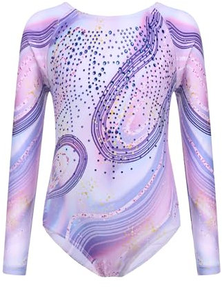 trudge Kinder Turnanzug Gymnastikanzug Mädchen Leotard Langarm Trikot Training Dancewear Gymnastikbody Tanzbekleidung Wettkampf 130