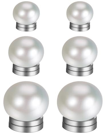 Flongo Magnet Perlen Ohrringe für Damen：3 Paare fake plug Ohne Ohrlöcher Ohrklemme Magnetische Perlenohrringe Edelstahl Ohrclips kein Piercing Weiß Rund Perle Ohrclips 6-10mm Schmuck Geschenk Silber