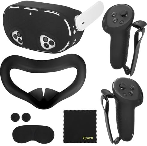 Accessori per Meta Quest 3S, 5 in 1, in silicone, per Quest 3S, custodia protettiva per controller di realtà virtuale, custodia protettiva per obiettivo, cappucci joystick per Meta Quest3S