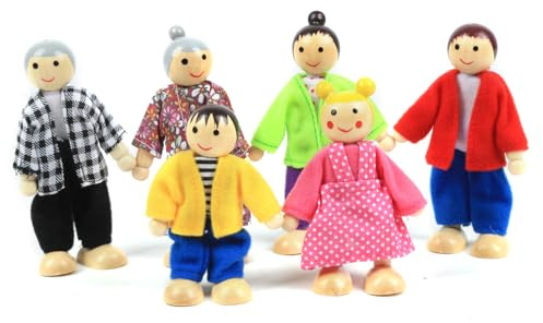 Lifreer Wooden Dolls House People, Doll House Figures Sets of 6, Doll House Family, Dolls House Furniture, Doll House Accessories for Furniture Miniature
