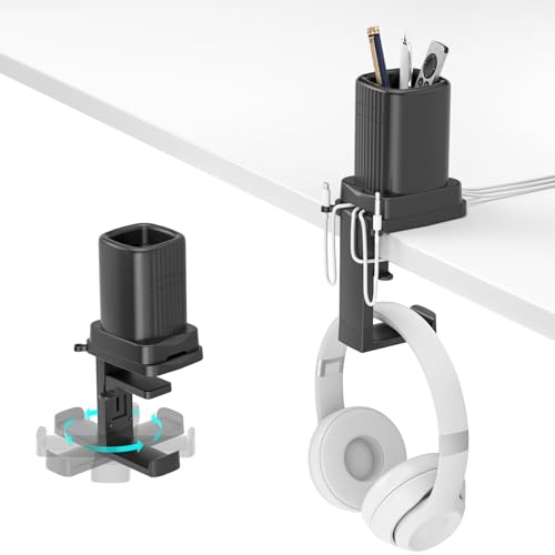 KDD Soporte Auriculares Gaming con Organizador Cables, Soporte Cascos Gaming Giratorio con Portalapices Escritorio, Headset Stand para Todos los Auriculares Gaming Accesorios Escritorio Juegos