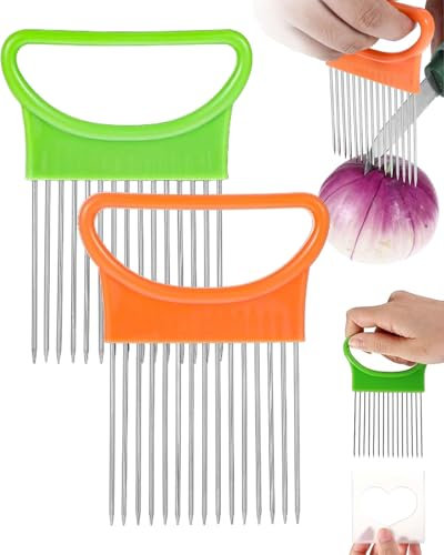 TPZORJX 2PCS taglia cipolla,affetta cipolle,Forchetta per Cipolle, Affetta Cipolle, Coltello per Cipolle, Utensili da Cucina in Acciaio Inox, Adatto per Tagliare Carne, Verdura, Frutta, Ecc