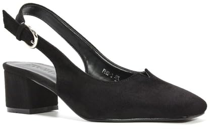 ESSEX GLAM Women's Slingback Court Shoes Ladies Square Toe Low Mid Block Heel Evening Classic Pumps Size 3-8 (Black Faux Suede, UK Footwear Size System, Adult, Women, Numeric, Medium, 7)