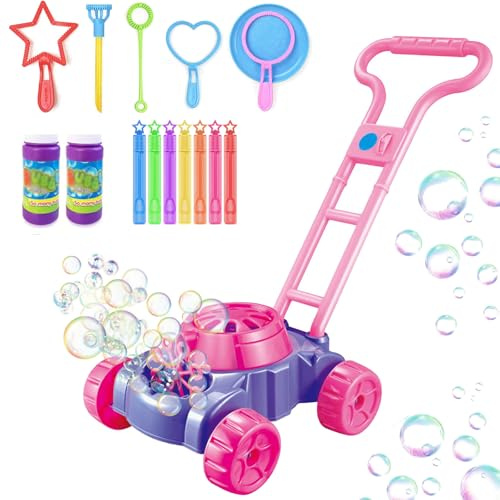 Cortacésped De Burbujas para,Juguetes De Empuje para Soplar Burbujas para Los Niños,Juguetes De Cortacésped De Burbujas,para Niños Preescolares Niños Y Niñas Navidad Cumpleaños Fiestas-Pink