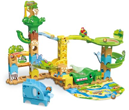 VTech - Marble Rush Junior Animal Set J100 - Circuit à Billes Enfant, 58 Pièces et 6 Billes - Jeu de Construction, Jouet Animaux de la Savane - Cadeau Enfant Dès 3 Ans - Contenu en Français