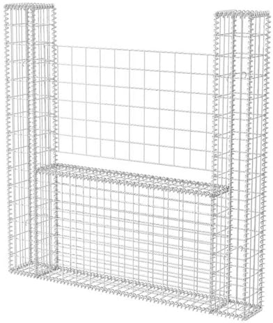 Mokuyary Cestino per gabbioni a forma di U in acciaio, 160 x 20 x 150 cm, in metallo, muro di pietra come recinzione da giardino, griglia per gabbioni come protezione da sguardi indiscreti