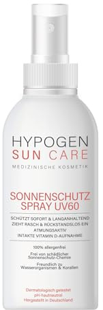 100 % allergifri | HYPOGEN CARE solskyddsspray UV60 | För känslig hud | Fri från skadliga kemikalier | UV-skydd på ren biopolymerbas med SPF 60 (UV-A/-B/-C) (100 ml)