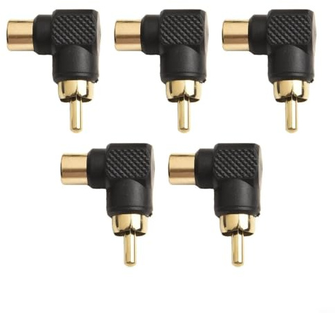 Guldpläterad för rca rca rät vinkel adapter hane till hona L-typ för ljud video utrustning platsbesparande 5-pack