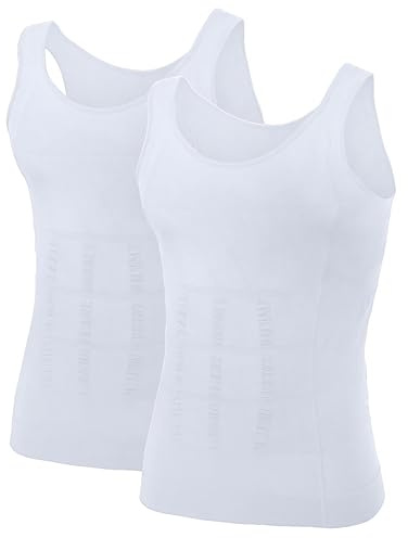 TOPTIE Män bantning kroppsformare kompressionströja formkläder skulptering väst muskel tank, 2-pack vit, L
