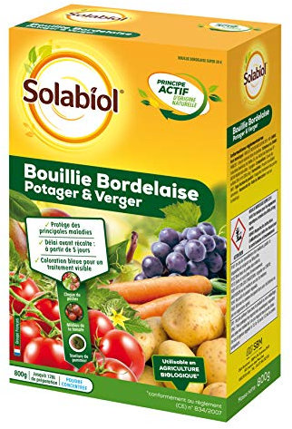 SOLABIOL Bouillie Bordelaise - 800g - 128L De Solution - Fongicide Polyvalent - Traitement Préventif & Traditionnel - Mildiou Tavelure Cloque Du Pêcher - Coloration Bleue SOBB20800