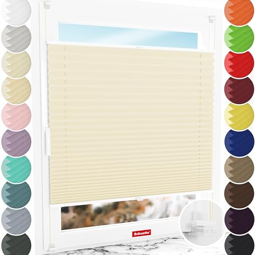 Schuette® Plissee ohne Bohren ● Thermo Kollektion: Milk Tea (Beige) ● 80x120cm (Breite x Höhe) ● Suprafix Faltrollo Klemmfix 2.0 Rollo ● 60 Sekunden Plisseerollo Montage inkl. Video