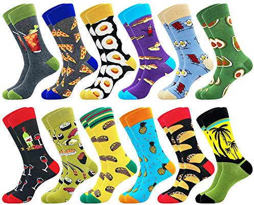 Belloxis Bunte Socken Herren 43-46 Baumwolle Motiv Socken Kuschelsocken Socken Wadenstrümpfe Socken Geschenke für Männer, 12 Paar