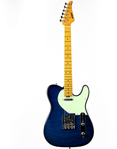 EART NK-C1 Classic E-Gitarre Roasted Maple Griffbrett, Edelstahlbünde, Flame Maple Furnier, Blau