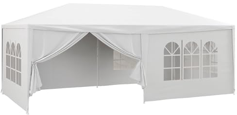 Outsunny Carpa de Jardín 6x3 m Cenador Desmontable de Exterior con 4 Ventanas 2 Puertas con Cremallera 6 Paredes Laterales e Impermeable Pabellón para Terraza Patio Playa Blanco