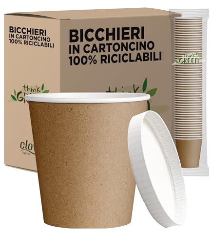 cubex professional 500 Bicchieri in Carta da 75 ML Avana + 500 Coperchi da 75 ML, per Caffè, Acqua, Bevande Calde e Fredde, 100% Riciclabili