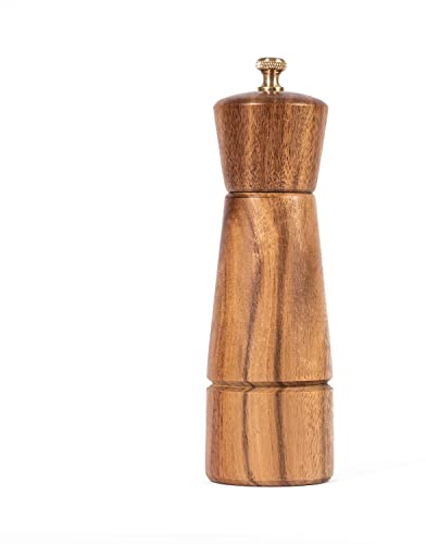 DeroTeno Macina Sale, Macinasale con Macina in Ceramica Regolabile, Legno di Acacia, Altezza 16,5 cm, Diametro Inferiore: 5 cm (il Vassoio NON é Incluso)